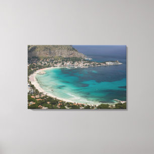 Italië, Sicilië, Mondello, Uitzicht op het strand  Canvas Afdruk