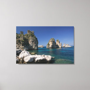 Italië, Sicilië, Scopello, Rotsen bij Tonnara Canvas Afdruk