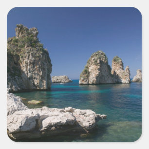 Italië, Sicilië, Scopello, Rotsen bij Tonnara Vierkante Sticker