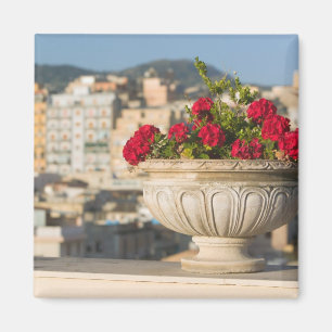 Italië, Sicilië, Termini Imerese, Uitzicht & Bloem Magneet