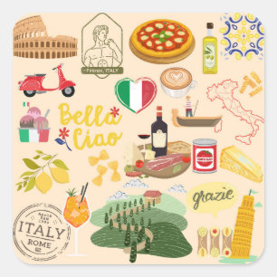 Italië Symbolen Vierkante Sticker
