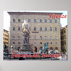 Italië - Toscane - Florence - fontein Neptun - Poster
