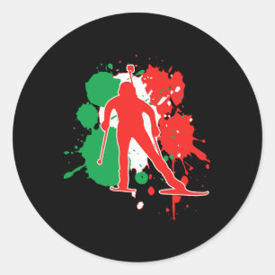 Italië Vlag Biathlonist - Italiaanse Biathlon 1 Ronde Sticker