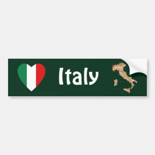 Italië Vlag Hart + Landkaart Bumpersticker