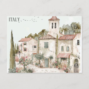 Italië  Waterverf Toscane Village Travel Briefkaart
