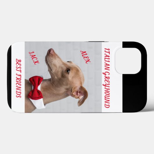 ITALIEN GREYHOUND APPLE IPHONE 13 COQUE & NOMS. (Verso (horizontal))