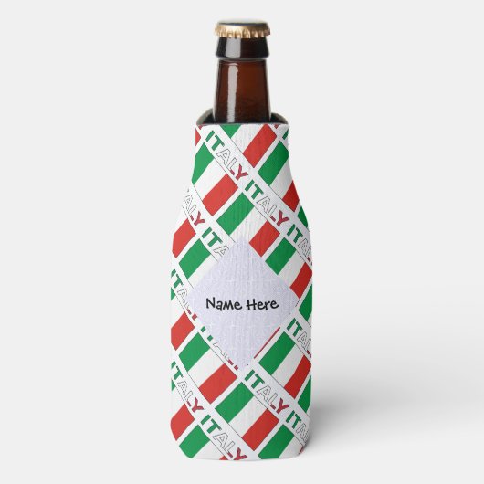 Italy and Italian Flag Tiled with Your Name Flesjeskoeler (Fles Voorkant)
