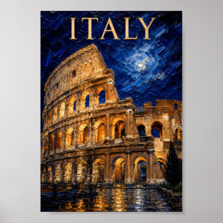 Italy: Eternal Colosseum Moonlit Art Souvenir Poster