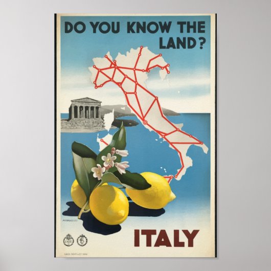 Italy Map Vintage Travel Poster (Devant)