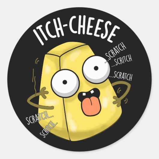 Itch-cheese Funny Cheese Pun Dark BG Ronde Sticker (Voorkant)