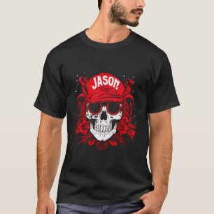 Items Gepersonaliseerde schedel met Jason naam T-shirt