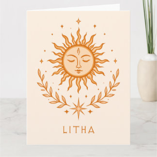 itha Celestial Sun Face Botanical Wreath Art Kaart