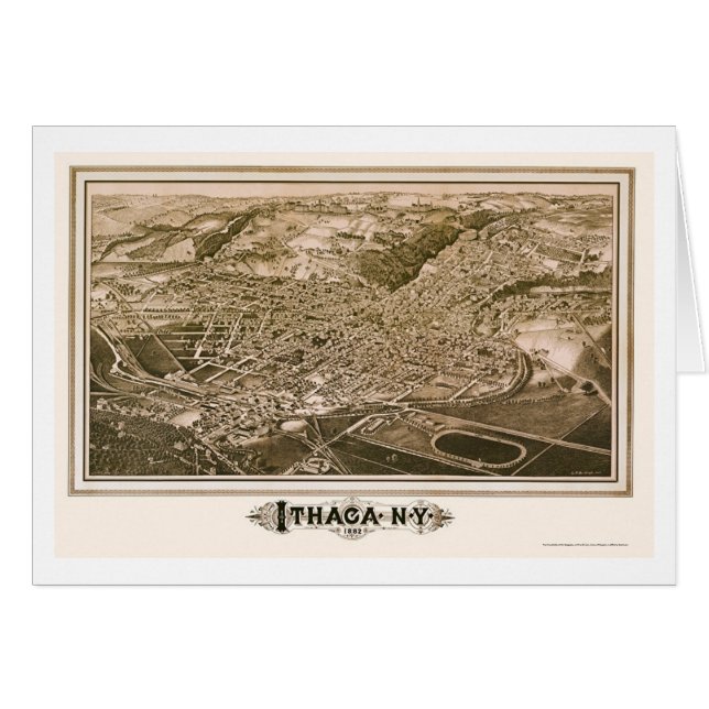 Ithaca, carte panoramique de NY - 1882 (Devant horizontal)