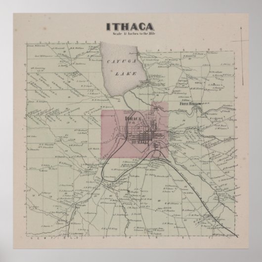  Ithaca NY-kaart (1866) Poster (Voorkant)