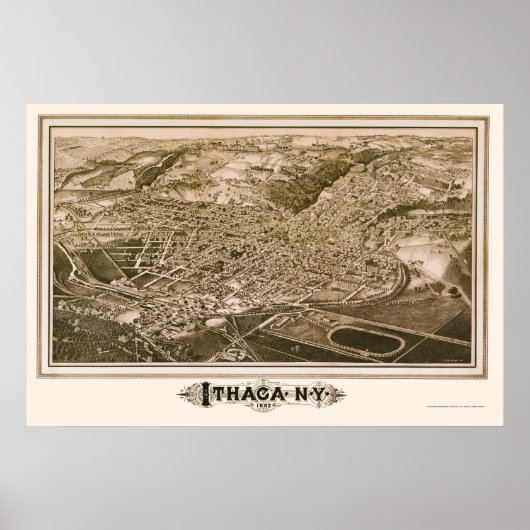 Ithaca, NY Panoramic Map - 1882 Poster (Voorkant)