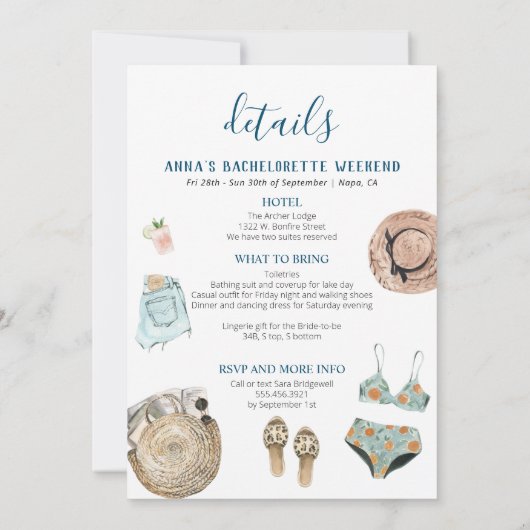 Itinerary Invitation meer van het met het Bachelor Kaart (Achterkant)