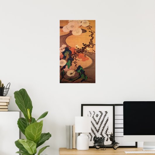 Ito Jakuchu Chrysanthemums met een stream met Rock Poster (Thuiskantoor)