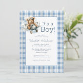 It's a Boy Blue Airplane Baby Shower Invitation (Debout devant)