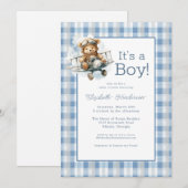 It's a Boy Blue Airplane Baby Shower Invitation (Devant / Derrière)