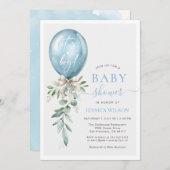 It's A Boy Blue Balloon Bow Greenery Baby Shower Kaart (Voorkant / Achterkant)