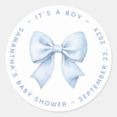 It's a Boy Blue Bow Baby Shower  Ronde Sticker (Voorkant)