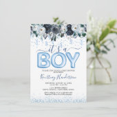It's a Boy Blue Floral Baby Shower Invitation (Debout devant)