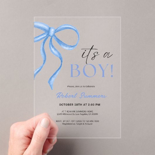 It's a Boy Blue Ribbon  Acryl Uitnodigingen (Insitu (Draagbaar))