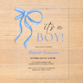 It's a Boy Blue Ribbon  Acryl Uitnodigingen (Voorkant)