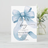 It's A Boy Elegant Blue Bow Baby Shower Kaart (Staand voorkant)