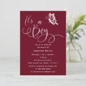 It's A Boy Modern Minimal Butterfly Baby Shower Kaart (Staand voorkant)