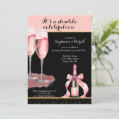 It's a Double Celebration Black Champagne Birthday Kaart (Staand voorkant)