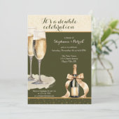 It's a Double Celebration Green Champagne Birthday Kaart (Staand voorkant)