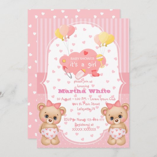 it's a girl Baby shower Invitation (Devant / Derrière)