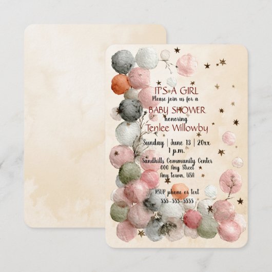 It's A Girl Baby Shower Invitation (Devant / Derrière)