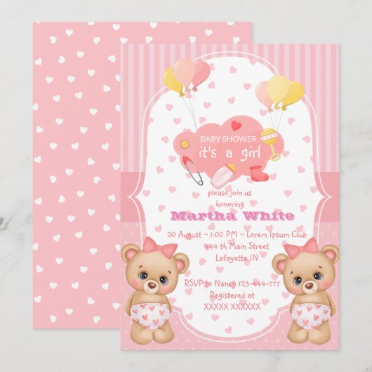 it's a girl Baby shower Invitation Kaart (Voorkant / Achterkant)