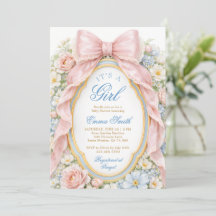 It's a Girl Floral Pink Bow Coquette Baby Shower