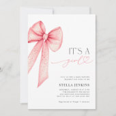 It's a Girl Pink Bow Baby Shower Invitation (Devant)