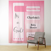 It's A Girl! Pink Gradient Eyeball Text Backdrop Wandkleed (In situ)