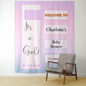 It's A Girl! Purple Gradient Eyeball Text Backdrop Wandkleed (In situ)
