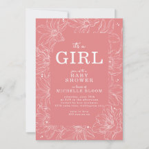 "It's a GIRL" Roze Bloemen Baby shower Uitnodiging