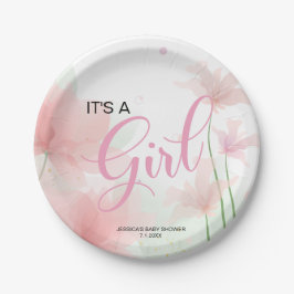 It's a Girl Soft Blush Pink Flowers  Papieren Bordje