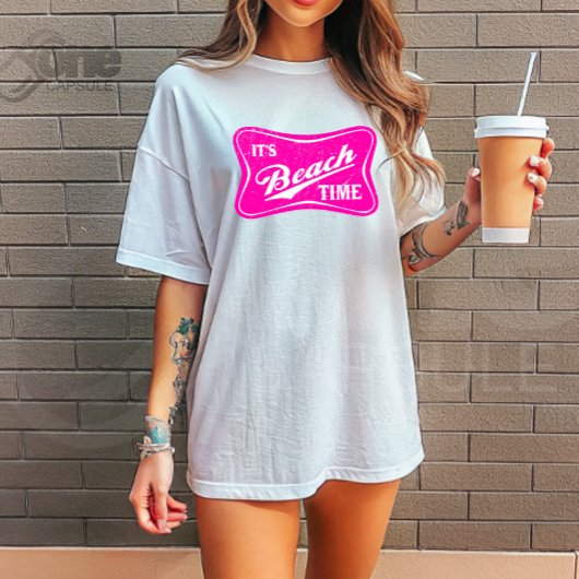 It's Beach Time T-Shirt – Retro Pink Summer Shirt