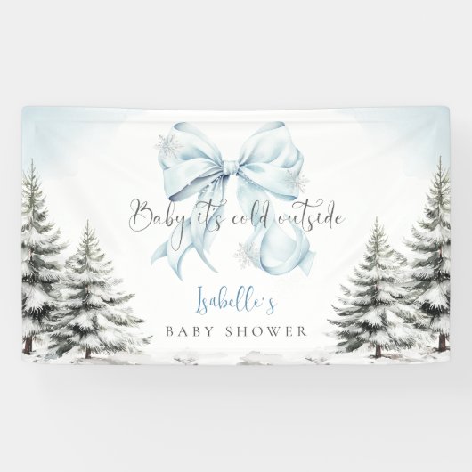 It's Cold Outside Blue Bow Baby Shower Party Spandoek (Horizontaal)