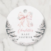 It's Cold Outside Pink Bow Baby Shower Bedankjes Labels (Voorkant)