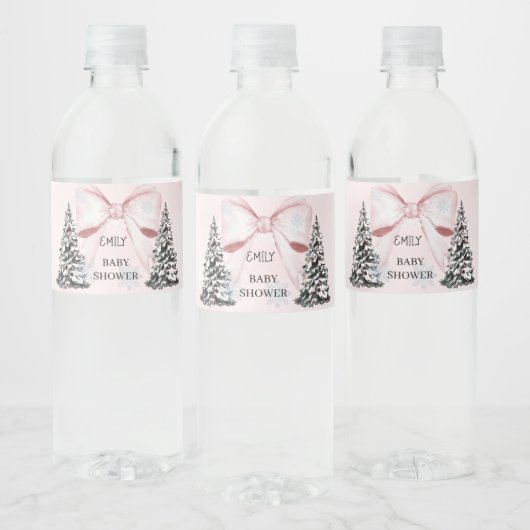 It's Cold Outside Pink Bow Baby Shower Waterfles Etiket (Flessen)