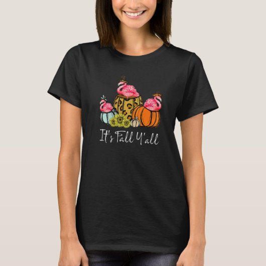 It's Fall Yall Flamingo Leopard Pumpkin Falling A T-shirt (Voorkant)