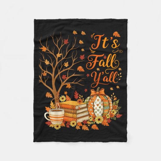 It's Fall Y'all Floral Pumpkin Autumn Coffee Thank Fleece Deken (Voorkant)