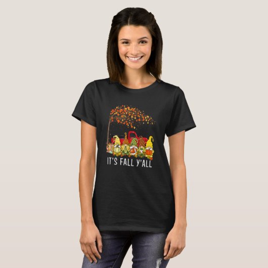 It's Fall Y'all Gnomes Pumpkin Autumn Vibes Thanks T-shirt (Voorkant volledig)