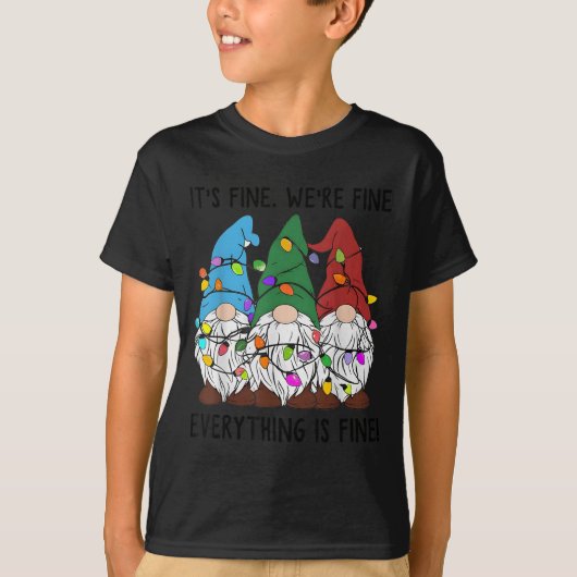 It's Fine Everything Is Fine Gnome Christmas Light T-shirt (Voorkant)