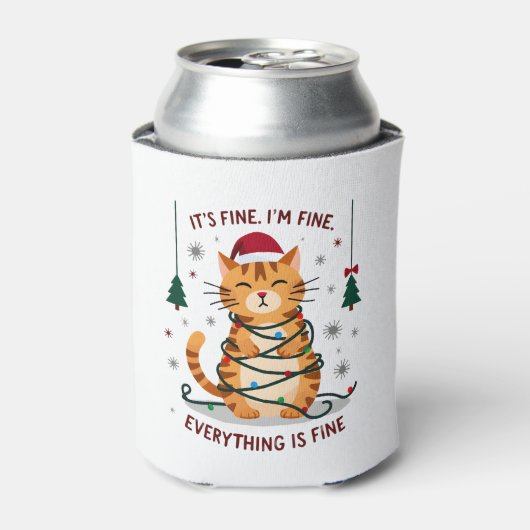 It's Fine I'm Fine Everything Is Fine Xmas Cat Chr Blikjeskoeler (Blikje Voorkant)